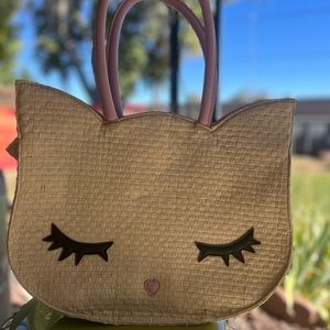 Betsy Johnson | Love Betsy | Large Straw Cat Face Tote Bag
